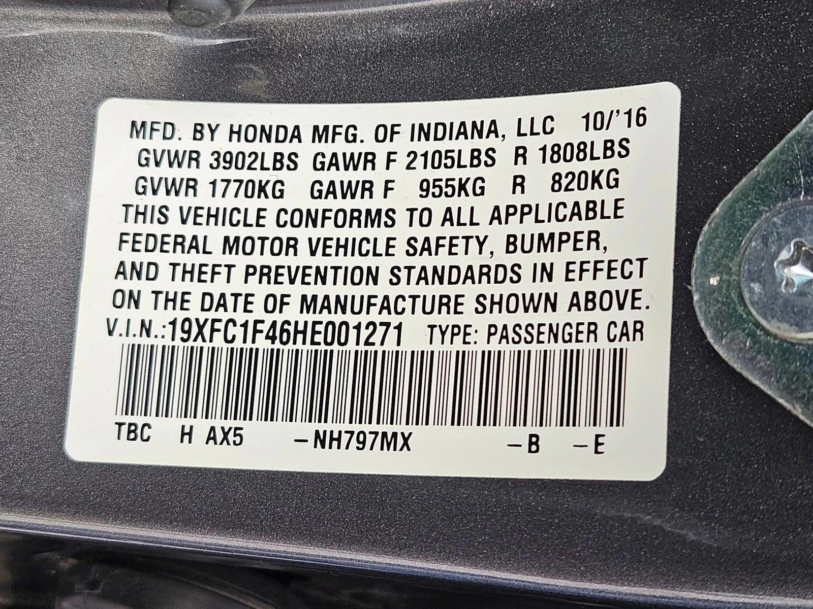 2017 Honda Civic Sedan EX-T CVT with Honda Sensing