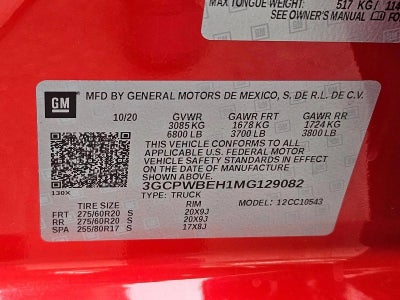 2021 Chevrolet Silverado 1500 Crew Cab Short Box 2-Wheel Drive Custom