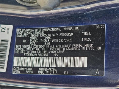 2020 Toyota Highlander Hybrid Platinum AWD (Natl)