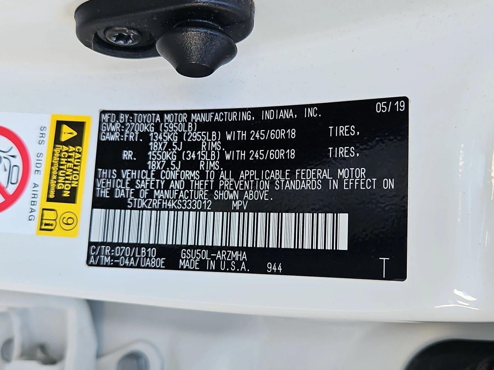 2019 Toyota Highlander XLE V6 FWD (Natl)