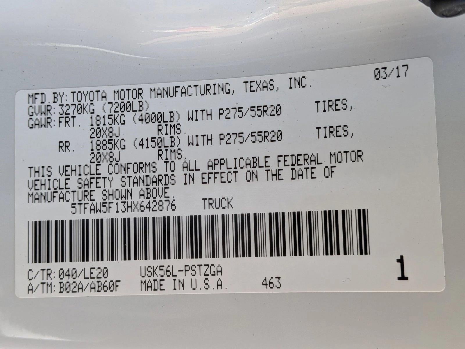 2017 Toyota Tundra 4WD 4WD Platinum CrewMax 5.5' Bed 5.7L FFV (SE)