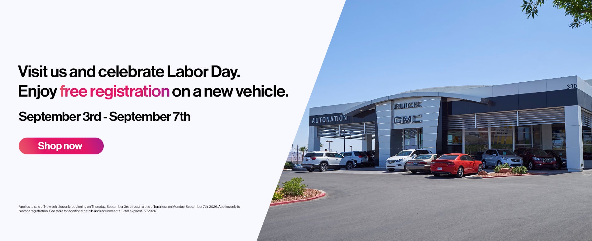 Labor Day Weekend - Free Registration on a new vehicle