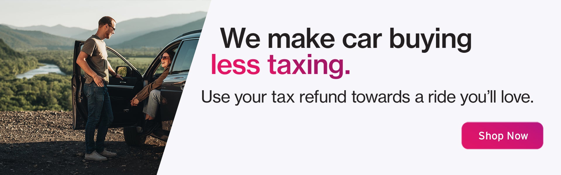 People standing by a parked SUV with tax refund car offer me